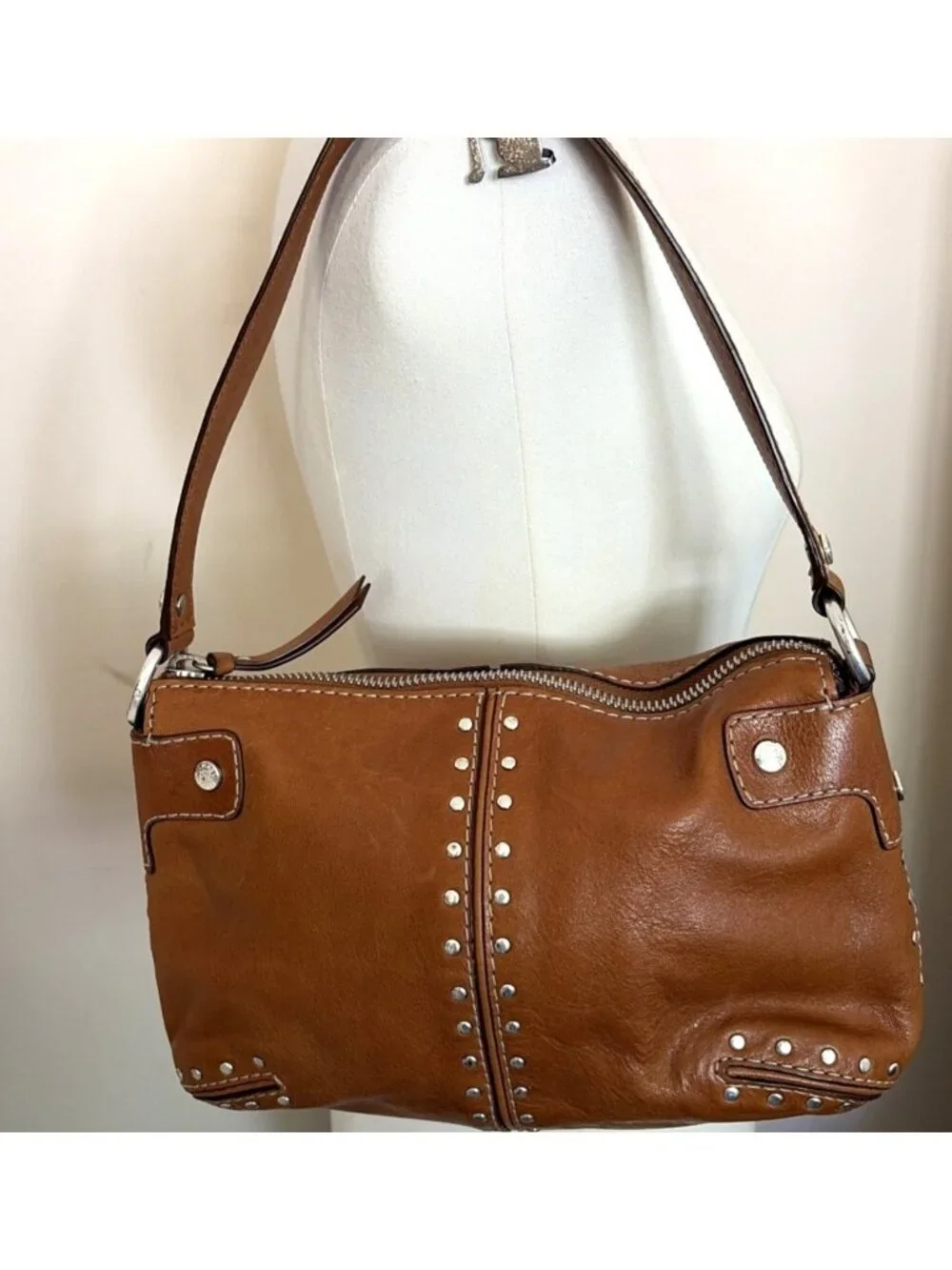 Michael Kors Astor Leather Mini Shoulder Bag Brown Gunmetal Studs VTG Y2K 2005